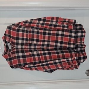 Long-Sleeve Red Plaid Flannel Boyfriend Tunic Shirt for Women Size Large